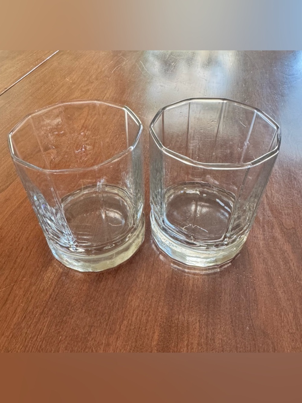 Set of 2 Clear Octagonal Whiskey Glasses